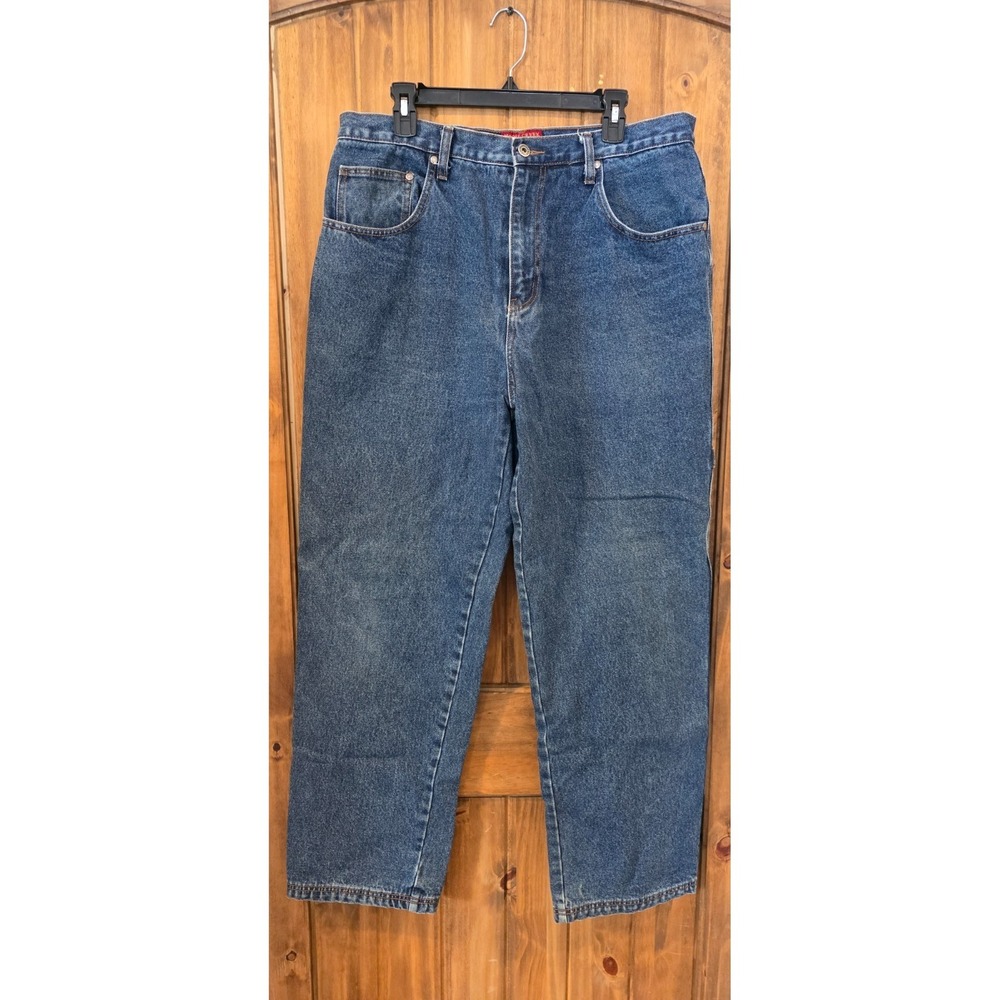 Moose Creek Carpenter Jeans Mens 38x32 Blue Denim Utility Pockets Straight Leg - Picture 1 of 6